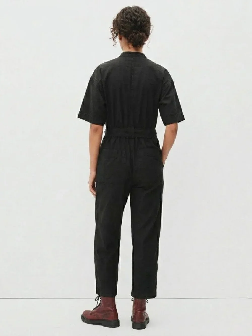 NWT Everlane The Fatigue Short-Sleeve Jumpsuit in Black Belted Cotton Utility 00